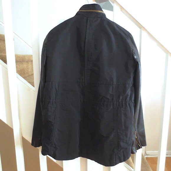 Zara Navy Black and Gold Zipper Parka Rain Jacket Coat with Leather Look Sleeves - Picture 4 of 6